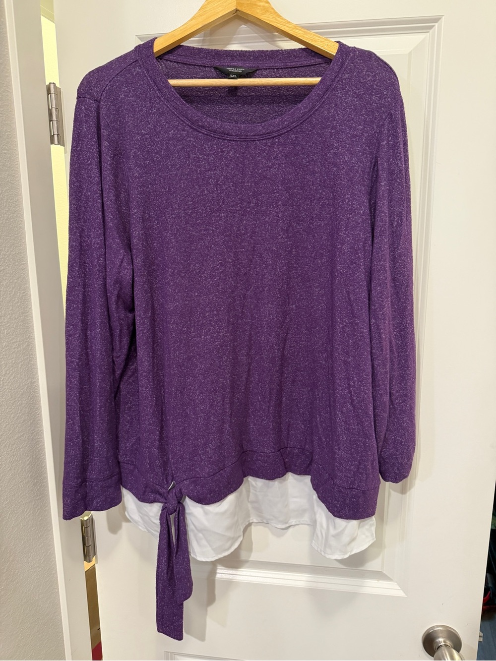 Simply Vera Vera Wang Purple Layered-Look Long Sleeve Top with White Hem